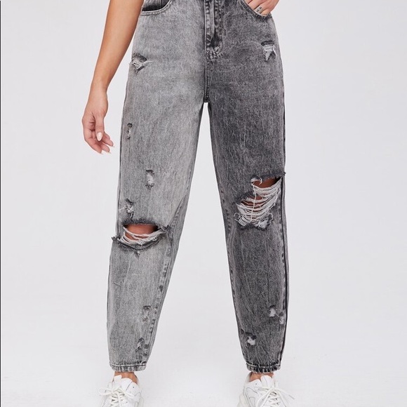 Large Shein Womens High Waisted Distressed Mom Jeans Colorblock Ripped High Rise - Picture 4 of 13